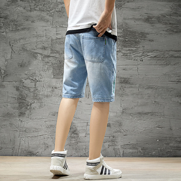 Мъжки ежедневни къси дънки с връзки в син цвят