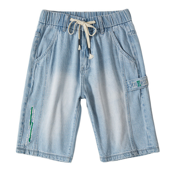 Мъжки ежедневни къси дънки с връзки в син цвят