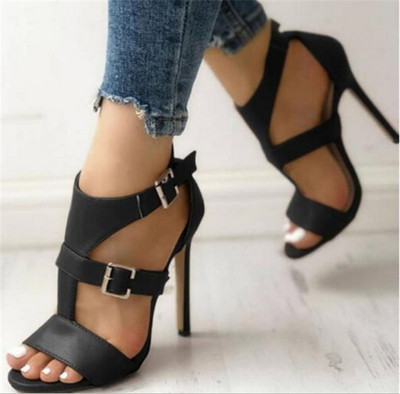 Sandale de dama elegante cu toc inalt din piele ecologica