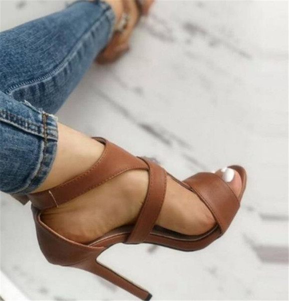 Sandale de dama elegante cu toc inalt din piele ecologica