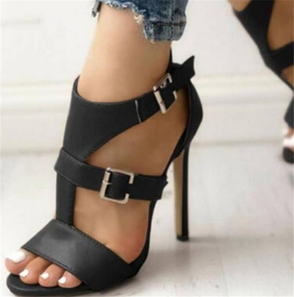 Sandale de dama elegante cu toc inalt din piele ecologica