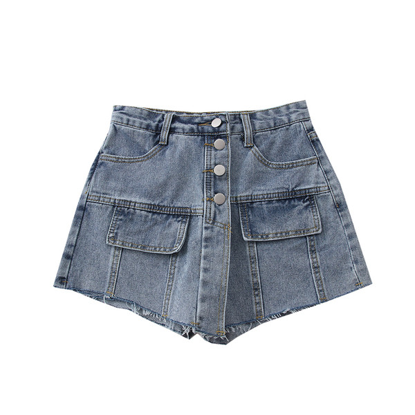 Novi model ženske traper suknje-hlače na gumbe i džepove