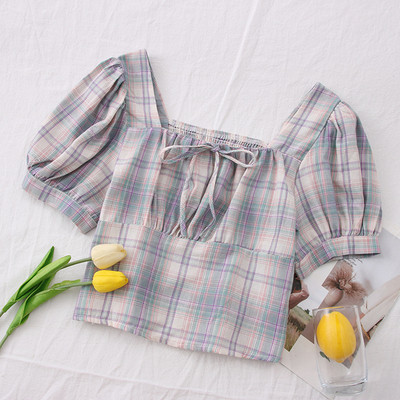 Bluza dama in carouri model nou cu decolteu patrat