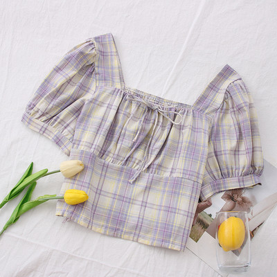 Bluza dama in carouri model nou cu decolteu patrat