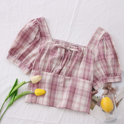 Bluza dama in carouri model nou cu decolteu patrat