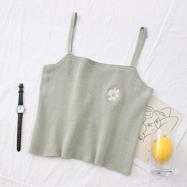 Ежедневен дамски потник с тънки презрамки и бродерия