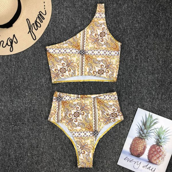 Γυναικείο μαγιό μπικίνι  με ψηλή μέση σε χρυσό χρώμα