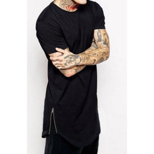 Ανδρικό φαρδύ μπλουζάκι με φερμουάρ και οβάλ λαιμόκοψη