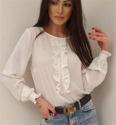 Cămașă casual de damă cu bucle și mâneci lungi