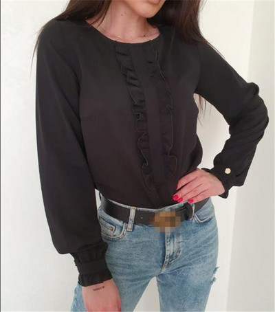 Cămașă casual de damă cu bucle și mâneci lungi