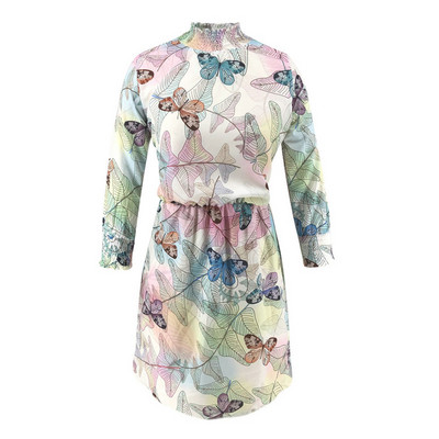 Rochie scurtă de damă elegantă, cu guler înalt, model și mâneci lungi