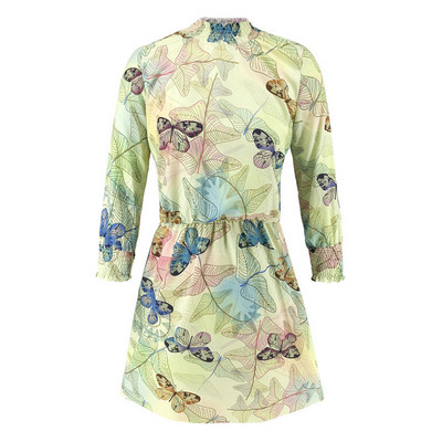 Rochie scurtă de damă elegantă, cu guler înalt, model și mâneci lungi