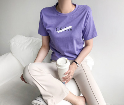 Tricou casual de dama cu inscriptie si decolteu oval