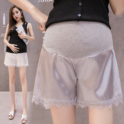Дамски сатенени къси панталони за бременни с дантела