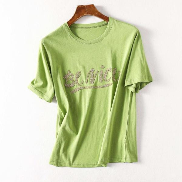 Női alkalmi póló zöld színű felirattal