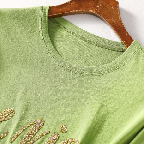 Női alkalmi póló zöld színű felirattal