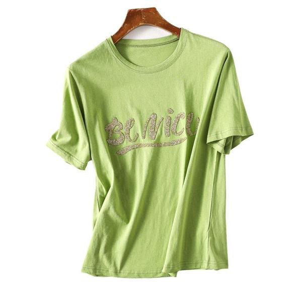 Női alkalmi póló zöld színű felirattal