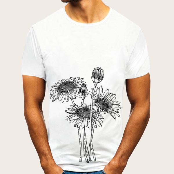Modern férfi póló, virágmintás, rövid ujjú