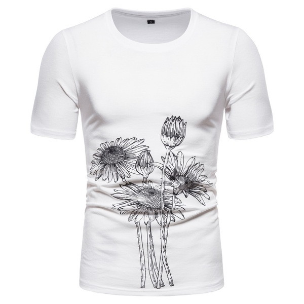 Modern férfi póló, virágmintás, rövid ujjú