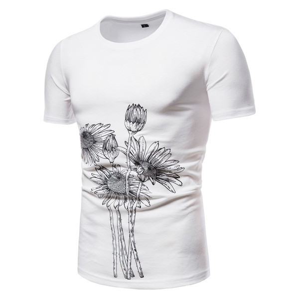 Modern férfi póló, virágmintás, rövid ujjú