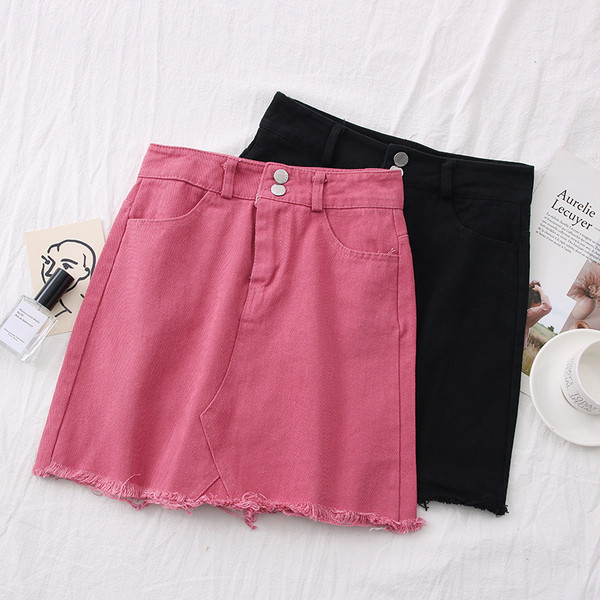 Modern női farmerszoknya, magas derékkal