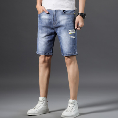 Pantaloni scurți moderni din denim pentru bărbați, cu broderie și buzunare