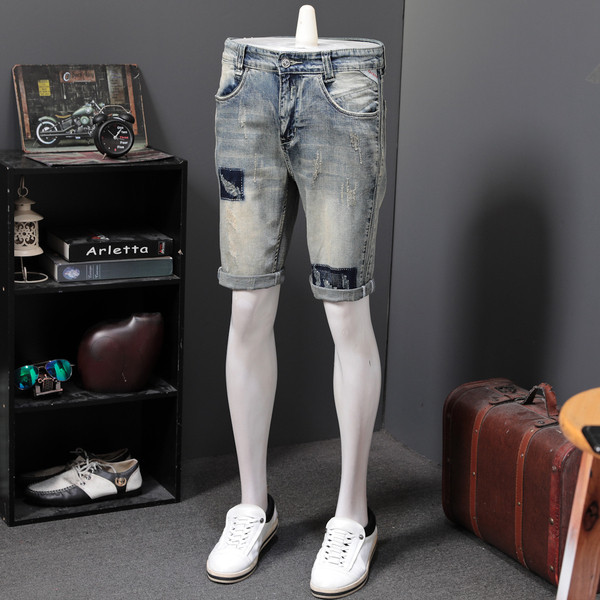 Modern férfi farmer rövidnadrág zsebekkel