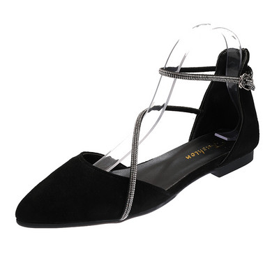 Pantofi casual dama din piele intoarsa eco cu pietre - model ascutit