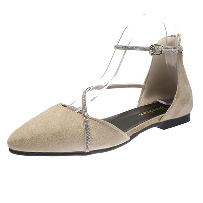 Pantofi casual dama din piele intoarsa eco cu pietre - model ascutit