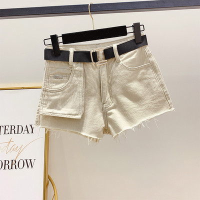 Pantaloni scurți de damă din denim cu curea și buzunar