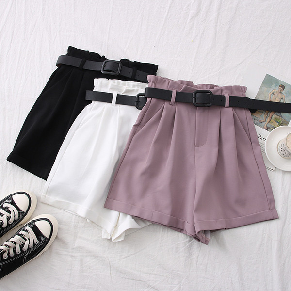 Модерни къси дамски панталони с висока талия и колан