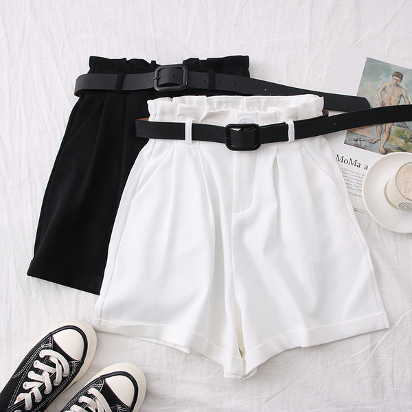 Модерни къси дамски панталони с висока талия и колан