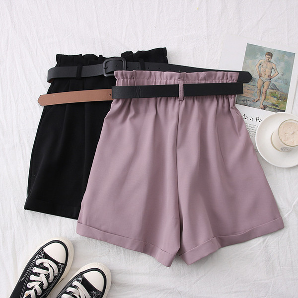 Модерни къси дамски панталони с висока талия и колан