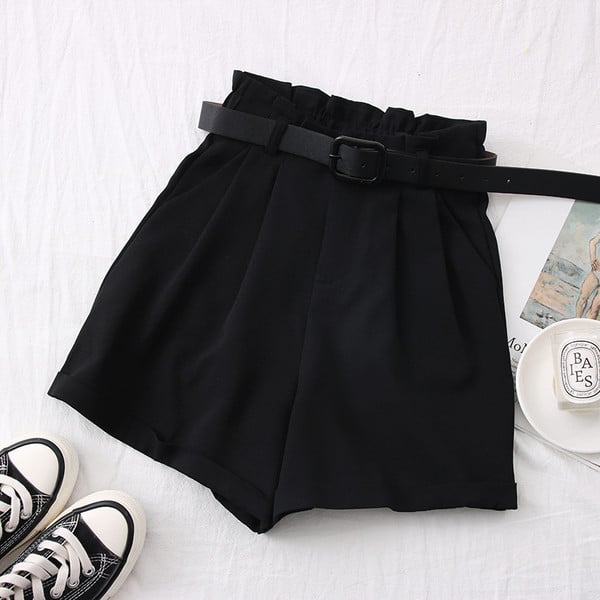 Модерни къси дамски панталони с висока талия и колан