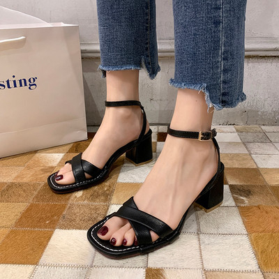 Sandale casual dama din piele ecologica cu toc mic gros