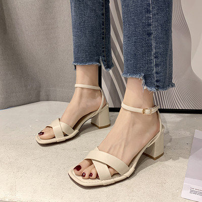 Sandale casual dama din piele ecologica cu toc mic gros