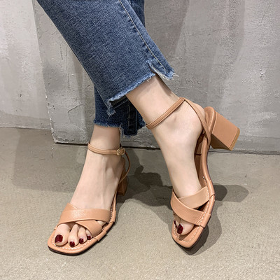 Sandale casual dama din piele ecologica cu toc mic gros
