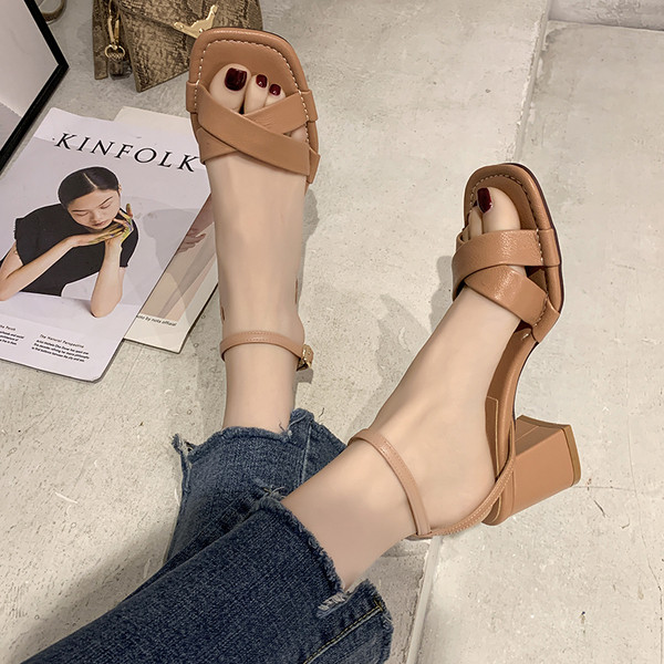 Ženske casual sandale od eko kože sa niskom debelom petom