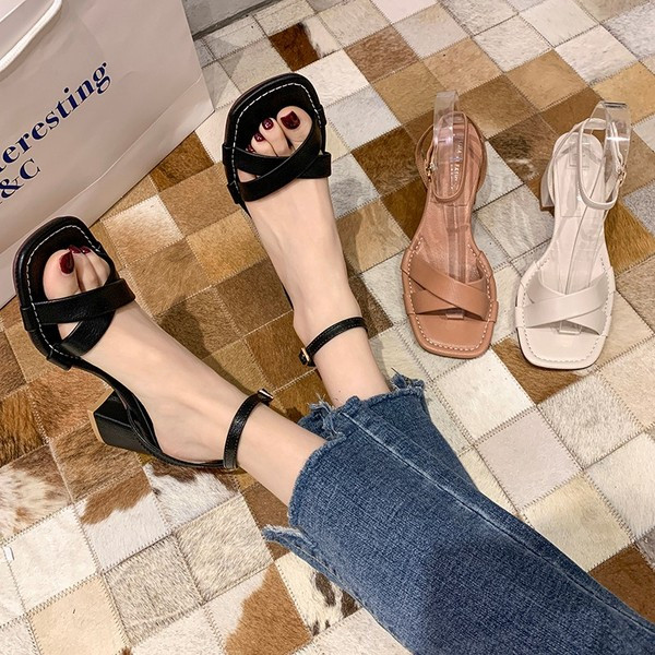 Ženske casual sandale od eko kože sa niskom debelom petom