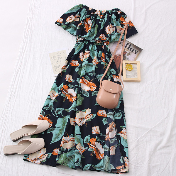 Нов модел дълга дамска рокля с флорален десен