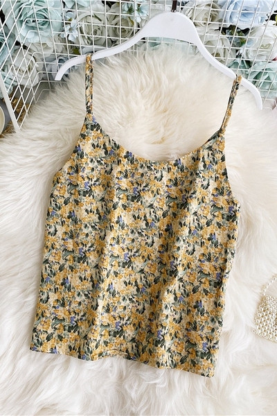 Дамски потник с  флорален десен и тънки презрамки