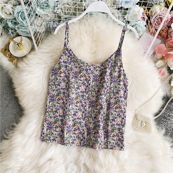 Дамски потник с  флорален десен и тънки презрамки