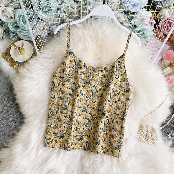 Дамски потник с  флорален десен и тънки презрамки