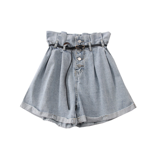 Dámske džínsové šortky s vysokým pásom a opaskom