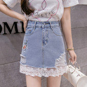 Ležerna ženska kratka suknja s visokim strukom i čipkom