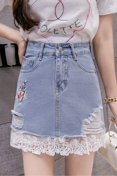 Ležerna ženska kratka suknja s visokim strukom i čipkom