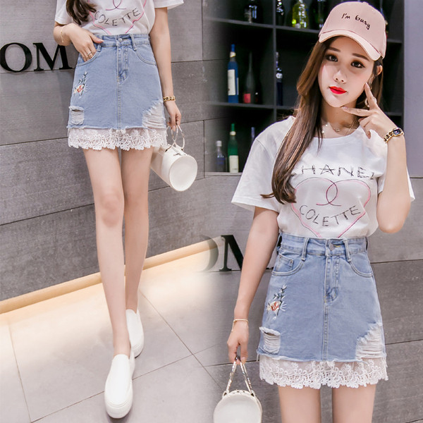 Ležerna ženska kratka suknja s visokim strukom i čipkom