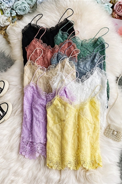 Čipkana kratka ženska majica bez rukava s tankim naramenicama