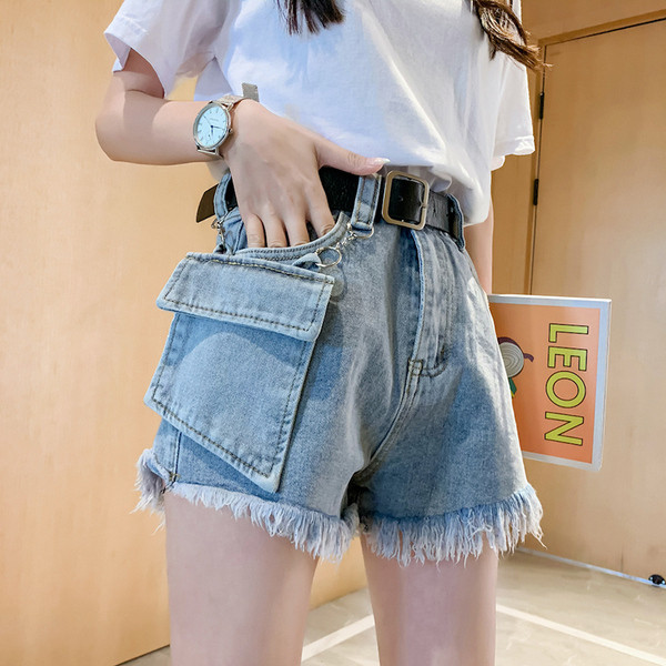 Ежедневни дамски къси дънки с джоб и ресни 