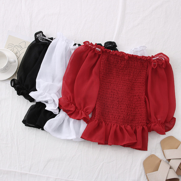 Bluza de dama model nou cu umerii goi si maneci sifon